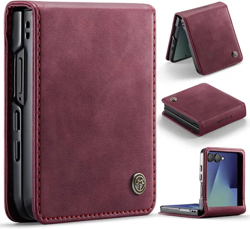 Vista 45 de Funda tipo cartera para Samsung Galaxy Z Flip 7 de piel con tarjetero y función atril, cierre magnético, bloqueo RFID, TPU a prueba de golpes Negro