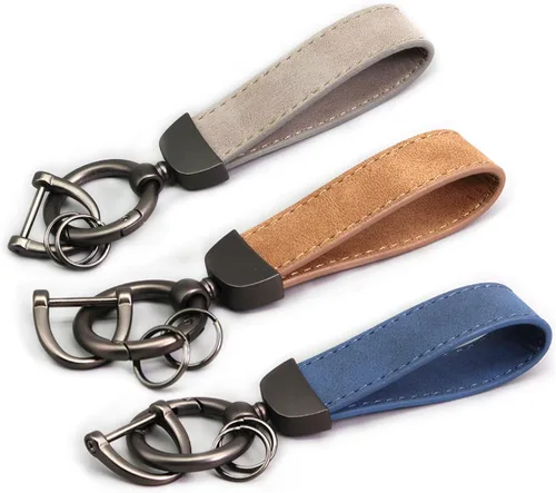 Vista 6 de 3PCS Leather Car Key chain with 360 Degree Snap Swivel and Anti-Lost D-Ring plateado