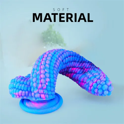 Vista 4 de Monster Consolador Colorido Grano Grande Maíz Adulto Sexo Juguete con Fuerte Ventosa 8 Pulgadas Flexible Suave Consoladores Vegetales - Azul