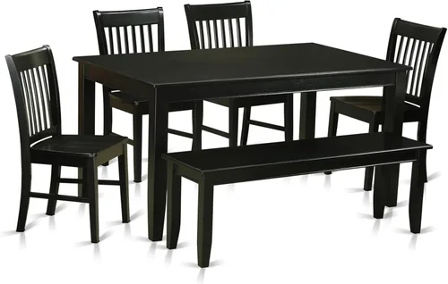 Vista 9 de East West Furniture DUNO5-BLK-W - Juego de mesa de comedor de 5 piezas, incluye una mesa rectangular de madera y 4 sillas de comedor de cocina, 36 x
