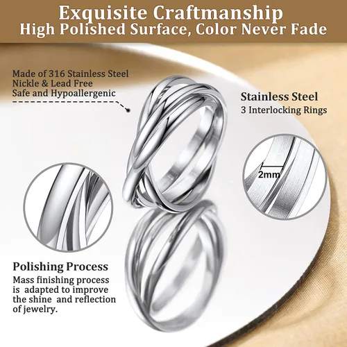 Vista 4 de Bestyle Anillos entrelazados para mujeres y niñas, anillos cruzados apilables de acero inoxidable en tono plataorooro rosanegro, anillo de promesa