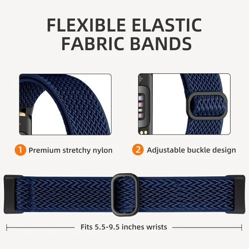 Vista 4 de Maledan Compatible con Fitbit Charge 5 bandas/Fitbit Charge 6 bandas hombres mujeres, correa de repuesto de nailon elástico suave ajustable