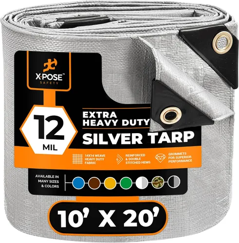 Vista 106 de Xpose Safety Lona protectora de polietileno plateado resistente de 5 x 7 pies - Funda protectora multiusos - Duradera, resistente al agua