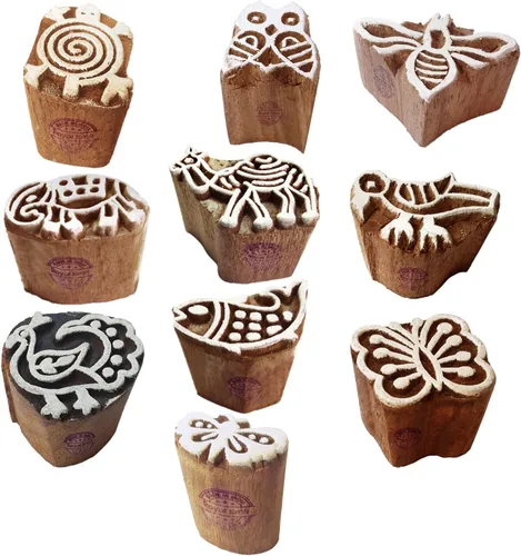 Vista 15 de Sellos de impresión de arcilla Arty Crafty pequeños bloques de madera con forma floral (juego de 10) Htag2101