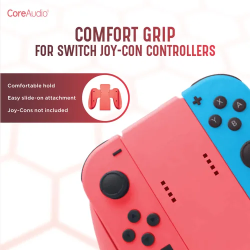 Vista 2 de CoreAudio Switch Comfort Grip - Red - Easy Attachment, Comfortable Hold, Nintendo Switch Joy-Con Handheld Joystick Remote Control Cover Holder