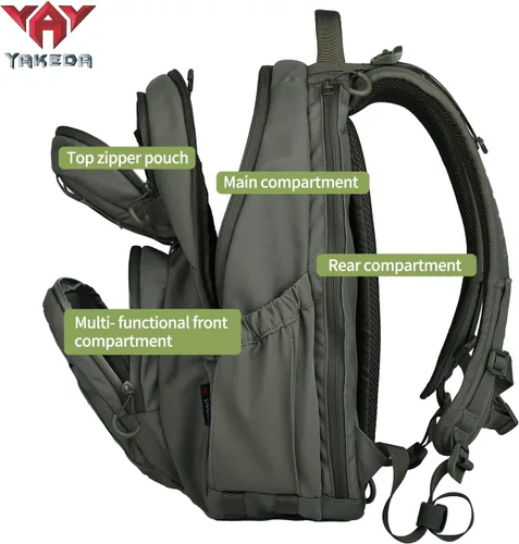 Vista 6 de vAv YAKEDA Mochila militar táctica de nailon 500D para hombres, compatible con portátiles de 12.6 a 15.6 pulgadas, bolsa diaria para senderismo