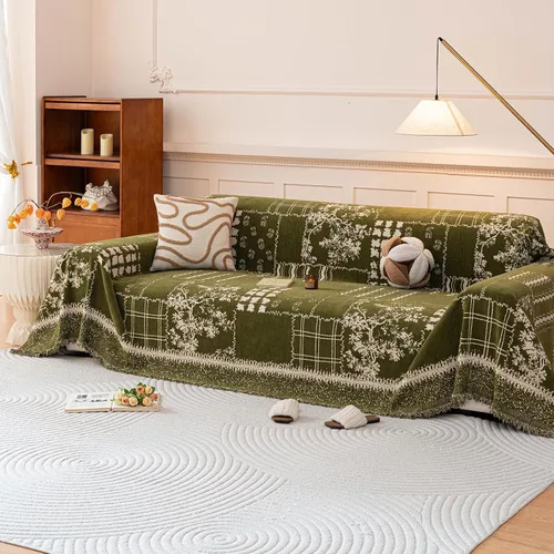 Vista 33 de DREAMINGO Funda para sillón reclinable con estampado floral verde y botánico de jacquard, 1 cojín, acogedora funda de felpilla para sala de estar