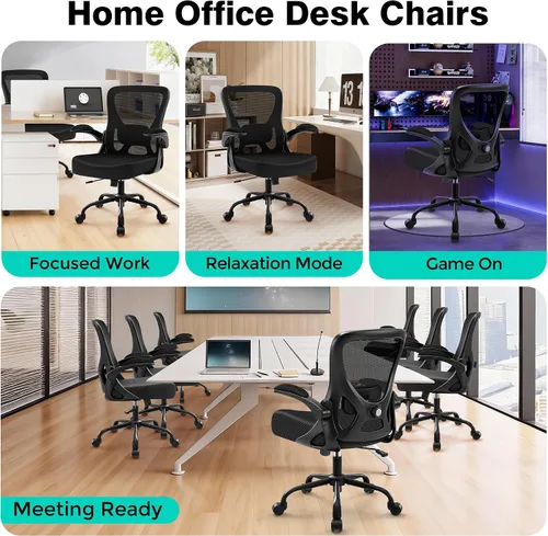 Vista 9 de AreShark Silla de Oficina - Silla de Escritorio Ergonómica de Malla Respirable con Soporte Lumbar Ajustable y Reposabrazos Abatibles - Silla