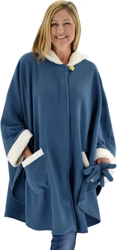 Vista 4 de Le Moda Capa con capucha para mujer con guantes a juego, colección de invierno, talla única