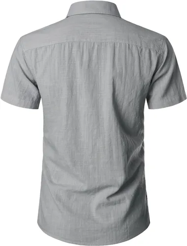 Vista 2 de ZEROYAA Camisas de manga corta con botones y algodón y lino para hombre, ligeras, con bolsillo
