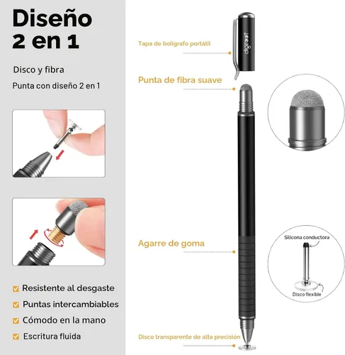 Vista 3 de DIGIROOT Lápiz capacitivo universal, lápiz digital 2 en 1 para pantalla Negro