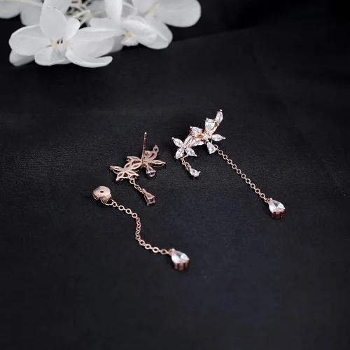 Vista 5 de Sluynz - aretes de plata esterlina 925, con diseño de hojas, para mujeres, adolescentes. Cristales brillantes de zirconia cúbica, aretes colgantes.