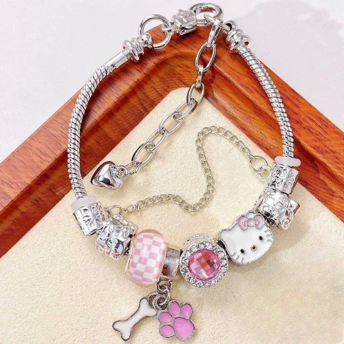 Vista 2 de Pulsera con dijes Kawaii, pulsera ajustable de gatito, pulsera de Hello Kitty para mujeres y niñas