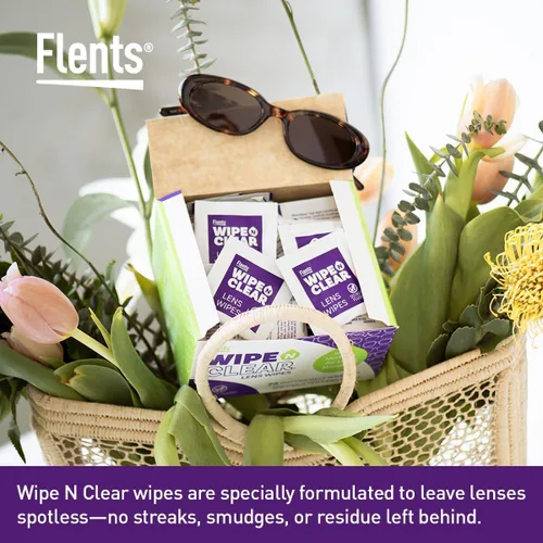 Vista 3 de Flents Wipe'N Clear Toallitas de limpieza biodegradables para lentes, envueltas individualmente, productos ecológicos, 20 unidades, fabricadas
