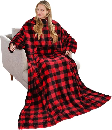 Vista 15 de Solaris Manta Vestible de Viaje con Mangas, 2 en 1, Manta de Almohada de Avión Plegable para Adultos, Mujeres y Hombres, Manta Corporal Suave