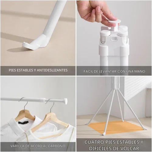 Vista 5 de RFOUO Tendedero de Ropa Trípode de Aluminio - 4 Varillas 16 Clips, Tendedero Plegable Portátil, Ahorro de Espacio, Tendedero de Ropa para Lavandería