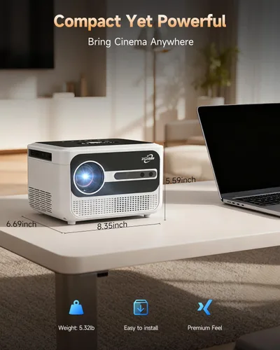 Vista 8 de Proyector portátil inteligente 4K para el hogar, proyector de película de 1300 lúmenes ANSI con enfoque automático, WiFi Bluetooth, 3 modos