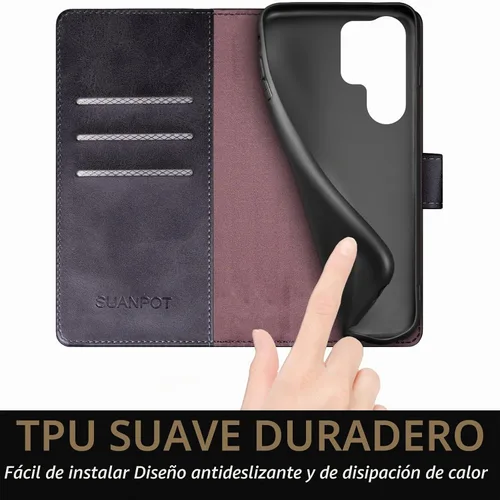Vista 6 de SUANPOT - Funda para Samsung Galaxy S23 Ultra con bloqueo RFID, tarjetero con funda protectora de PU para teléfono, para mujeres y hombres