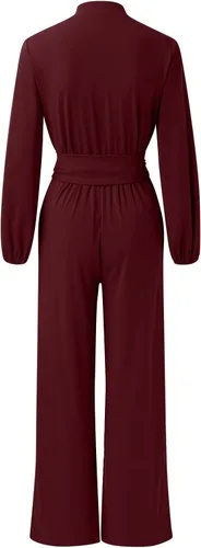 Vista 7 de YUHAOTIN Overol blanco para mujer, boda, talla grande, casual, ajuste holgado, cinturón, manga larga, cuello redondo