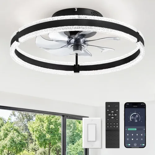 Vista 8 de LEDIARY Ventiladores de techo de perfil bajo con luces, ventilador de techo moderno de montaje al ras y control remoto, ventiladores de techo LED