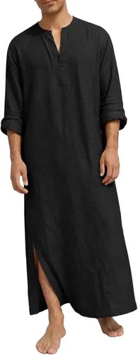 Vista 10 de Runcati Bata de caftán para hombre de manga larga Thobe Kurta Muslim Blanco