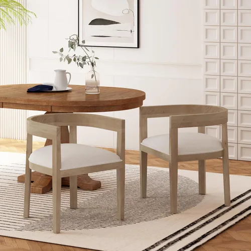 Vista 2 de Ladieu - Sillas de comedor para tina, tela y madera, ceniza clara/almendra (juego de 2)