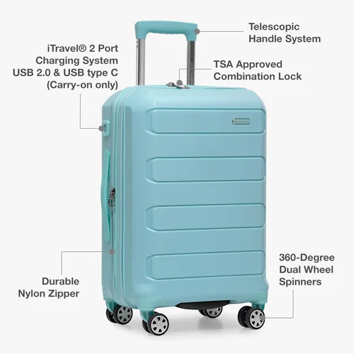 Vista 7 de Traveler's Choice Pagosa indestructible Hardshell expandible Spinner Equipaje, Azul bebé, Pagosa indestructible Hardshell expandible Spinner Equipaje