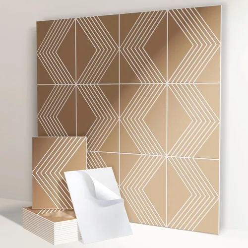 Vista 23 de Paneles acústicos, paneles de pared acústicos autoadhesivos, 12 piezas Chevron Peak - Blanco pálido