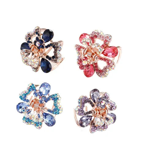 Vista 7 de 4 clips de garra de metal mini clips de flores para el cabello Rhinestone pasadores perla pasador