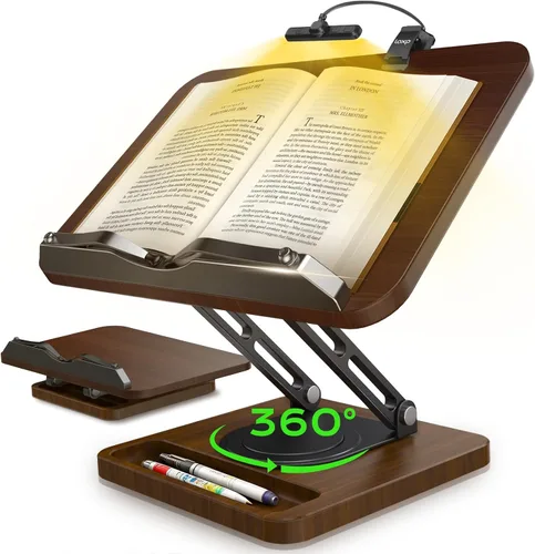 Vista 8 de LOXP - Soporte ergonómico para libros para lectura, soporte giratorio de 360° con clip de página Acrílico Blanco