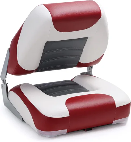 Vista 4 de NORTHCAPTAIN T1 Deluxe Asiento plegable para barco con respaldo bajo, tornillos de acero inoxidable incluidos A-Blanco/Rojo Vino/Carbón (2 asientos)