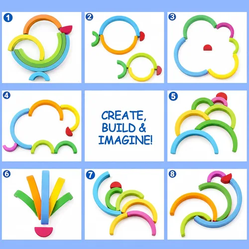 Vista 7 de Juguetes apilables de silicona para bebés, apilador de arco iris 7PCS Azul (Rainbow)