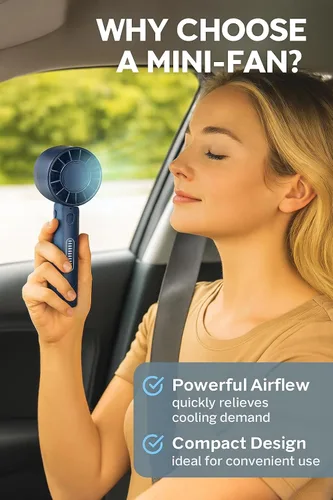 Vista 5 de Mini ventilador de mano – Ventilador portátil recargable por USB, 5 velocidades, silencioso y potente ventilador personal para viajes, escritorio