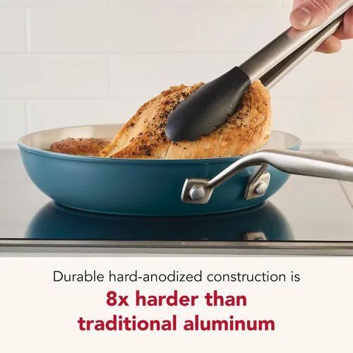 Vista 3 de Sartén para saltear y freír de cerámica anodizada dura con inducción antiadherente de KitchenAid, apta para lavavajillas, sartén antiadherente de 10