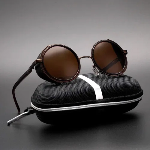 Vista 9 de Technigadgets Nasir - Gafas de sol redondas retro con escudo lateral, estilo steampunk vintage, gótico, grande, marco circular de metal