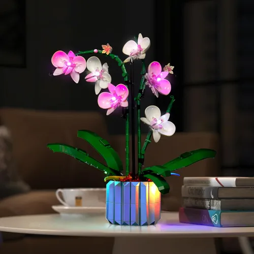 Vista 4 de Kit de luz mejorado compatible con Lego Orchid - Juego de construcción de plantas artificiales, decoración de luces compatible con Lego 10311