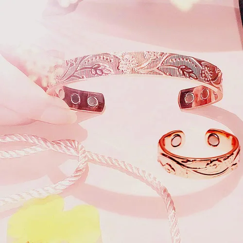 Vista 4 de LONGRN - Anillo magnético de cobre puro y pulsera de tamaño ajustable para mujer Cobre