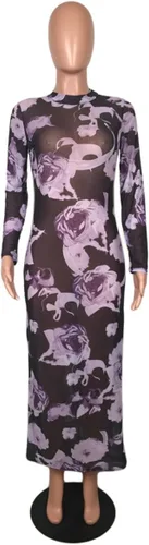 Vista 3 de Recious Vestido sexy de manga larga con cuello alto y estampado floral para mujer