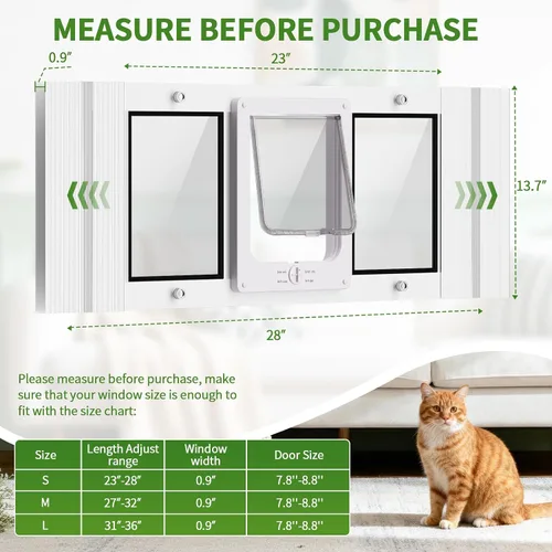 Vista 2 de Puerta de gato con marco de aluminio con cierre automático magnético, ancho ajustable horizontal, puerta de mascota de ajuste rápido para inserción