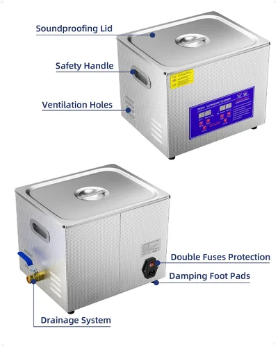 Vista 6 de Limpiador ultrasónico comercial 10L, máquina profesional de limpieza ultrasónica para piezas industriales Piezas automotrices y marinas Instrumentos