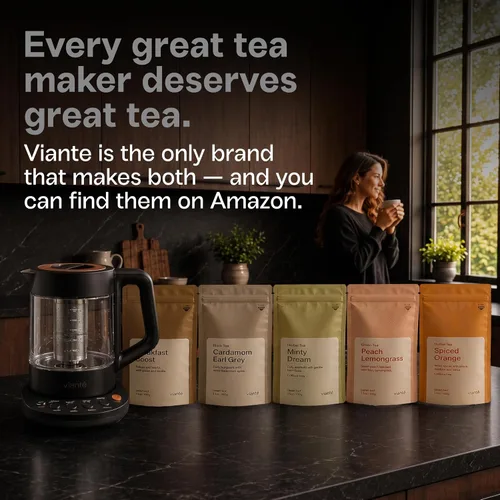 Vista 9 de Vianté - Tetera eléctrica con infusor para hojas sueltas. Elaborador de té caliente con control de temperatura y apagado automático. Tetera