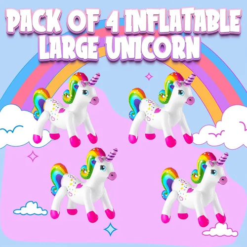 Vista 7 de Decoraciones inflables de fiesta de unicornio – (paquete de 4) 24 pulgadas – Unicornios grandes de arco iris inflables para decoraciones