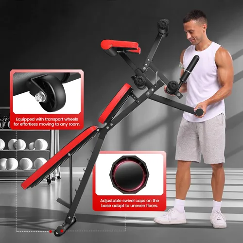 Vista 9 de OPPSDECOR Adjustable Weight Bench with Leg Extension and Leg Curl, Workout Bench Press Preacher Curl Bench with Wheels, 800 LBS Flat/Incline/Decline