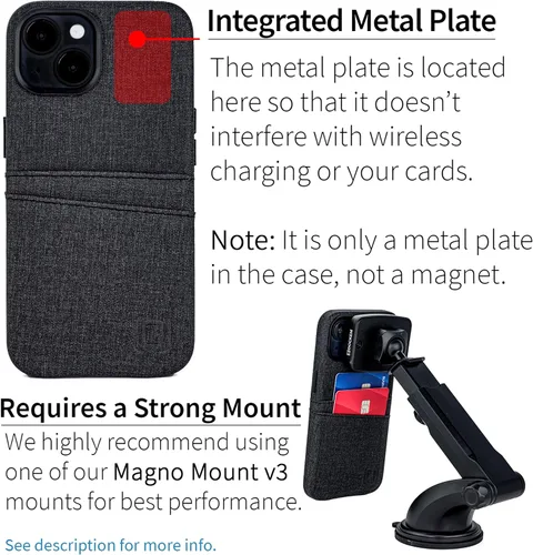 Vista 3 de Dockem Funda para iPhone 14 con placa de metal integrada para montaje magnético y 2 bolsillos para tarjetas: Cartera Luxe M2, piel sintética