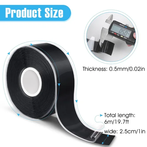 Vista 3 de Cinta de silicona Fusion Grip de 1 pulgada x 19.5 pies, cinta de rescate autofusible negra, cinta adhesiva de goma para reparación de tuberías