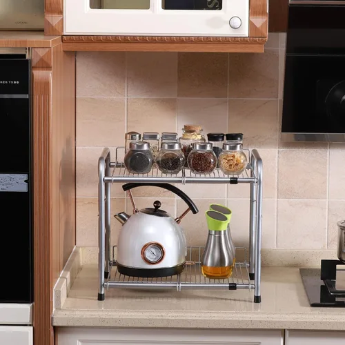 Vista 6 de FlagShip Organizador de 2 niveles para debajo del fregadero y estante de almacenamiento expandible para cocina y baño, color plateado