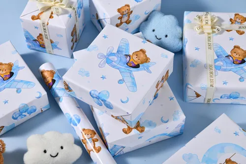 Vista 5 de Sikiweiter Papel de Regalo para Baby Shower – 17 pulgadas x 16.4 pies – Rollo de Papel de Regalo con Oso de Peluche para Regalos de Baby Shower