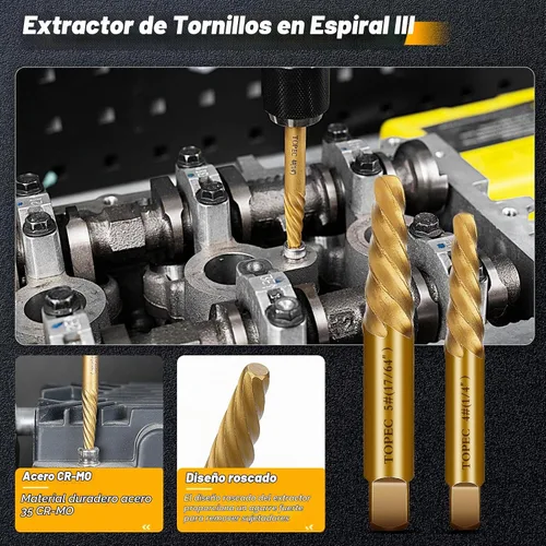 Vista 5 de TOPEC Juego de Extractor de Tornillos Pequeños, 13 Piezas Herramienta de Extracción de Tornillos Dañados, Kit HSS 6542 Easy Out para Sujetadores
