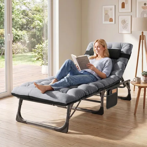 Vista 9 de ABORON Sillón de patio, tumbona plegable ajustable, carga máxima de 450