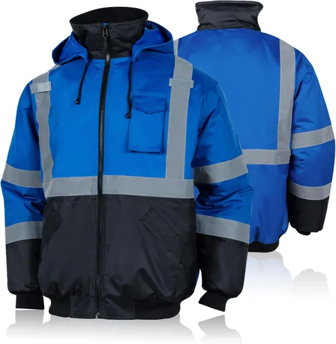 Vista 10 de FONIRRA - Chaquetas bomber de alta visibilidad con forro polar, ANSI Clase 2, chaqueta reflectante impermeable para hombres
